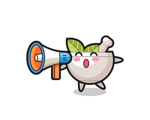 Naklejka premium herbal bowl character illustration holding a megaphone