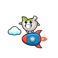 herbal bowl mascot character riding a rocket