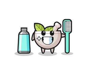 Mascot Illustration of herbal bowl with a toothbrush