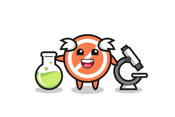 Mascot character of stop sign as a scientist