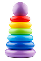 Colorful toy pyramid, isolated on white background