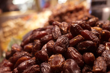 sweet dried dates on the counter in market