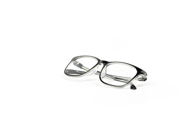 Black glasses with clear lenses isolated on white background