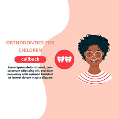 Cartoon vector illustration of Little boy with brace on his teeth 
