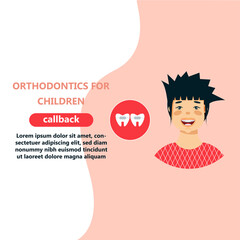 Cartoon vector illustration of Little boy with brace on his teeth 
