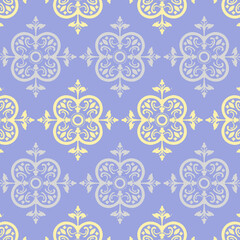 many soft blue and yellow floral and leaf green pattern with flower watercolor fabric texture.