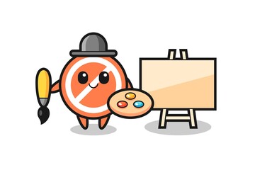 Illustration of stop sign mascot as a painter