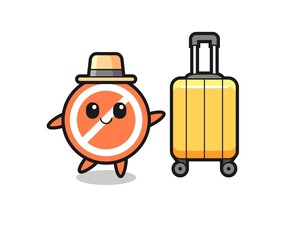 Obraz na płótnie Canvas stop sign cartoon illustration with luggage on vacation