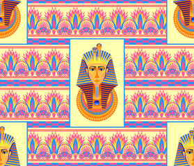 Pharaoh's image. Stylization for the culture of ancient egypt. Seamless pattern. Vector graphics