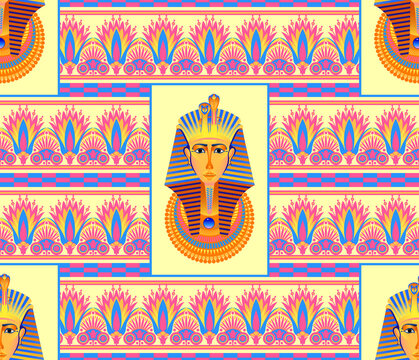 Pharaoh's image. Stylization for the culture of ancient egypt. Seamless pattern. Vector graphics