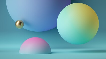 3d render, abstract modern minimal background with colorful pink blue yellow pastel balls spheres bubbles and balloons