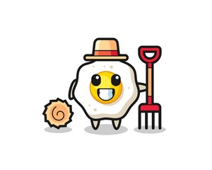 Mascot character of fried egg as a farmer