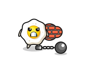 Character mascot of fried egg as a prisoner