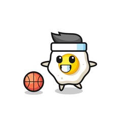 Illustration of fried egg cartoon is playing basketball