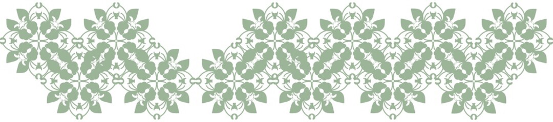 Repeating geometric abstract pattern, floral ornament element for various decorative design, border, edging, framing, braid, lace, edge, vector, pale green