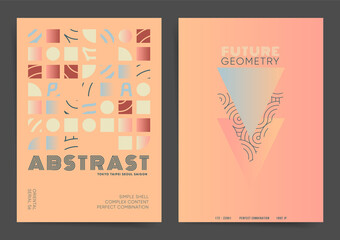 Puzzle art gradient geometric poster template set. Best for web art, magazine, cover, poster, identity, report, a4 paper. Retro Geometric gradients with contemporary art and bauhaus design. Vector.