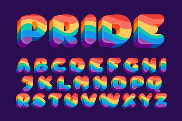 Alphabet with Pride LGBTQ flag pattern.