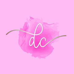 DC monogram logo.Calligraphic signature icon.Lowercase letter d and letter c.Lettering sign isolated on pink background.Alphabet initials.Hand drawn characters.