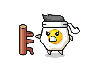 fried egg cartoon illustration as a karate fighter