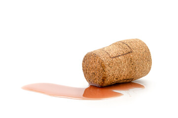 Wine corks with drop red on white background.