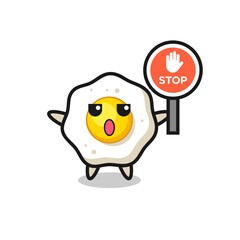 fried egg character illustration holding a stop sign