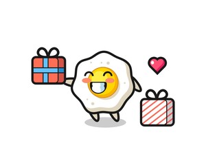 fried egg mascot cartoon giving the gift