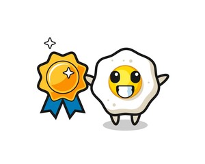 fried egg mascot illustration holding a golden badge