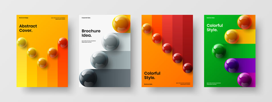 Minimalistic handbill A4 vector design template composition. Colorful realistic spheres banner illustration set.
