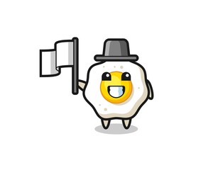 Cartoon character of fried egg holding a flag