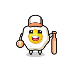 Cartoon character of fried egg as a baseball player