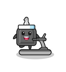 car key cartoon character walking on the treadmill