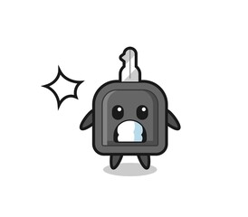 car key character cartoon with shocked gesture