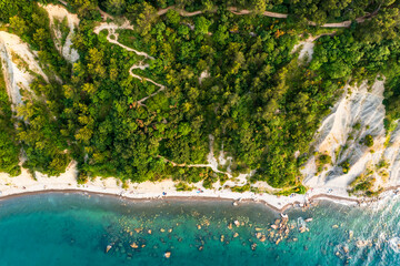Aerial view about the moon bay slovenia. Unique beach in adriatic sea near by Piran city. Beautiful...