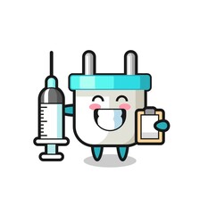 Mascot Illustration of electric plug as a doctor