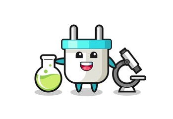 Mascot character of electric plug as a scientist