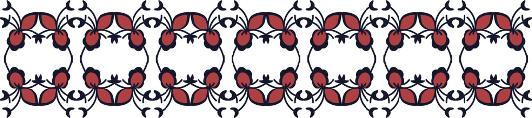 Seamless abstract motif ornament, floral vector elements, border pattern, braid, lace, edges, terracotta, blue color