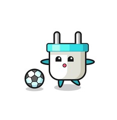 Obraz premium Illustration of electric plug cartoon is playing soccer