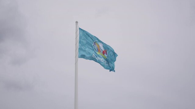 Euro 2020 UEFA, european football championship, symbols and flag in the wind