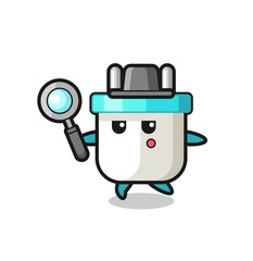 electric plug cartoon character searching with a magnifying glass