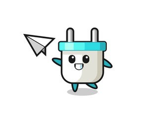 electric plug cartoon character throwing paper airplane
