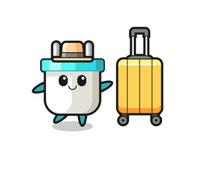 electric plug cartoon illustration with luggage on vacation