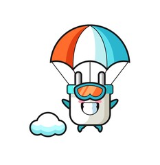 electric plug mascot cartoon is skydiving with happy gesture