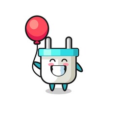 electric plug mascot illustration is playing balloon