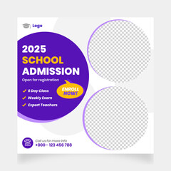 School admission social media, Instagram, Facebook post & back to school web banner template design.