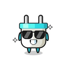 Cartoon mascot of electric plug with cool gesture