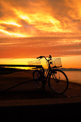 Naklejka na ściany i meble 夕陽と自転車