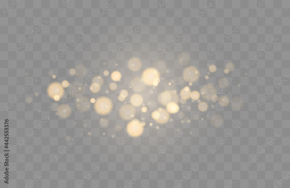 Sticker Shining bokeh isolated on transparent background. Golden bokeh lights with glowing particles isolated. Christmas concept