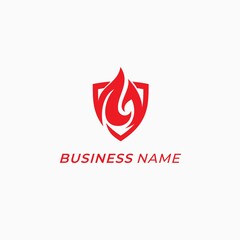 bold and strong logo design shield combine with fire.