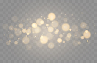 Shining bokeh isolated on transparent background. Golden bokeh lights with glowing particles isolated. Christmas concept © ket4up
