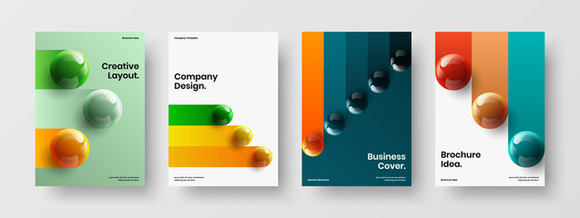 Vivid company cover design vector illustration set. Unique 3D spheres handbill template composition.